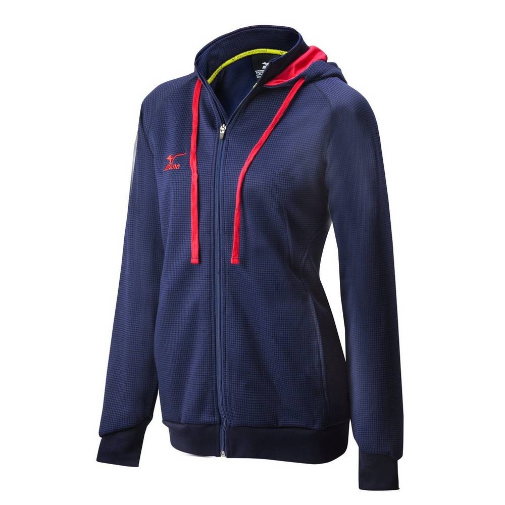 Mizuno Pro Full Zip Hoody - Bayan Kapşonlu - Lacivert/Kırmızı Türkiye (ISUTJE-319)